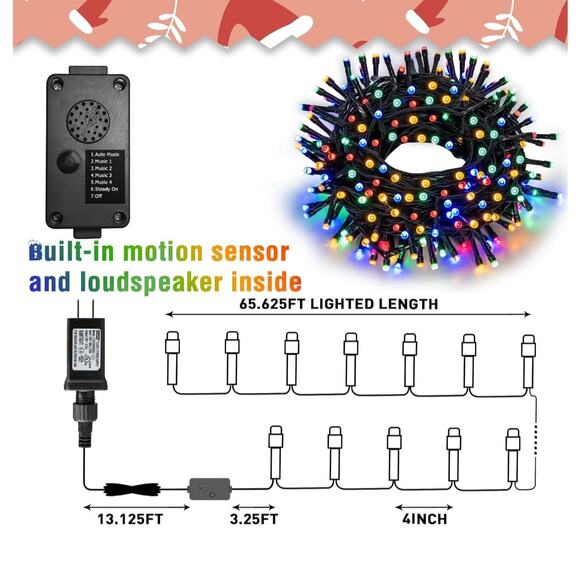 Musical Christmas String Lights with Motion Sensor - Multi-Color LED - Picture 1 of 5